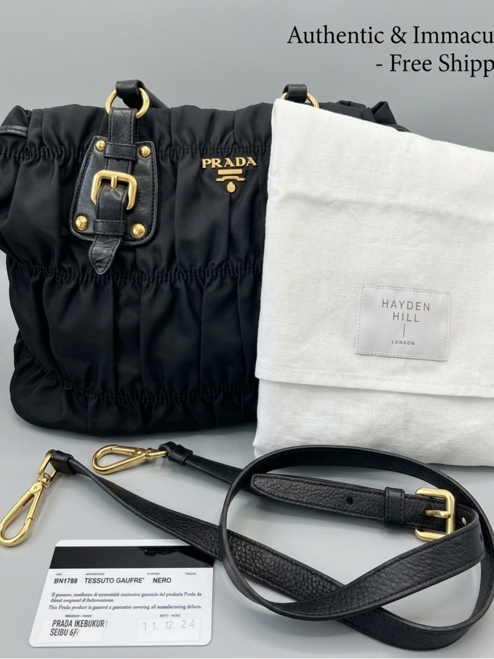 Large Prada Tessuto Gaufre
Nero Black Ruched Satchel +Strap + Authenticity Card